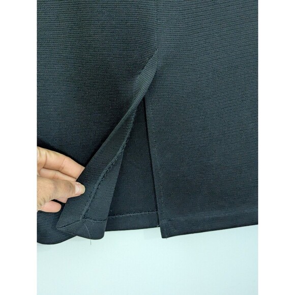 ST. JOHN Santana Knit Dress Sleeveless Embellished Waist Color Block Black Sz 12 - Picture 10 of 12